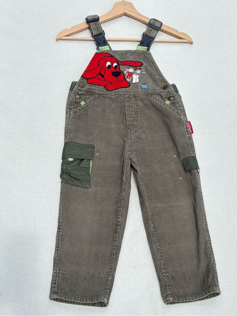 Vintage Kids Clifford The Big Red Dog Corduroy Overalls Olive Green Rare Size 4
